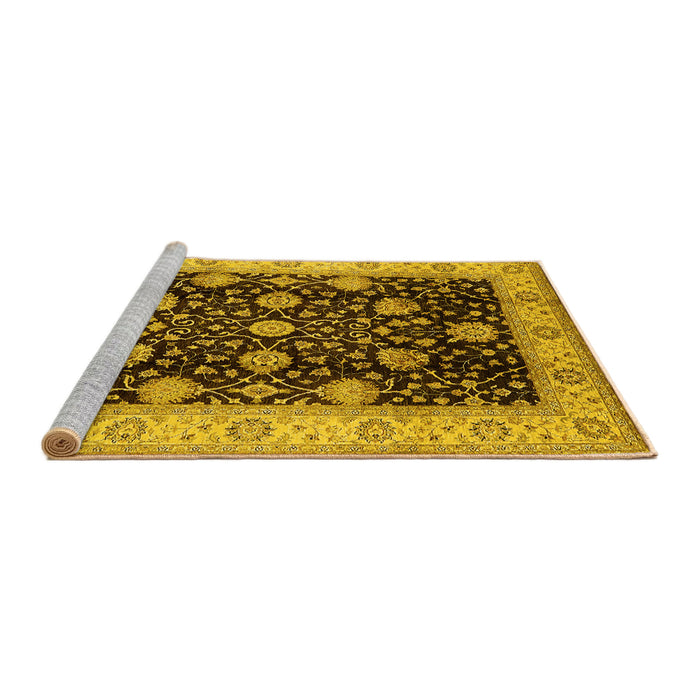Sideview of Machine Washable Oriental Yellow Industrial Rug, wshurb657yw