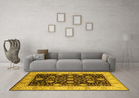 Machine Washable Oriental Yellow Industrial Rug, wshurb657yw