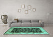 Machine Washable Oriental Turquoise Industrial Area Rugs in a Living Room,, wshurb657turq