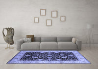 Machine Washable Oriental Blue Industrial Rug, wshurb657blu