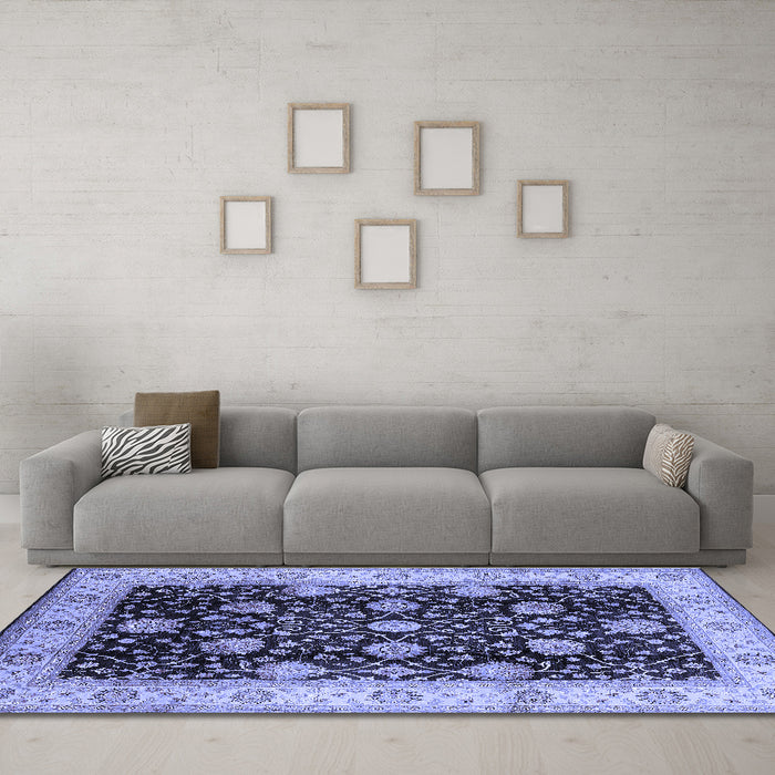 Machine Washable Oriental Blue Industrial Rug in a Living Room, wshurb657blu