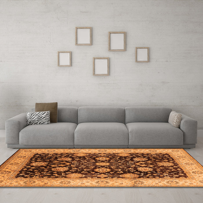 Machine Washable Oriental Orange Industrial Area Rugs in a Living Room, wshurb657org