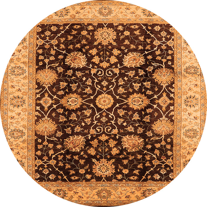 Round Machine Washable Oriental Orange Industrial Area Rugs, wshurb657org