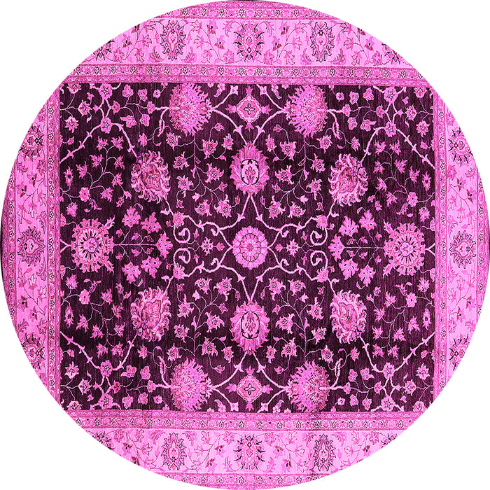Round Machine Washable Oriental Pink Industrial Rug, wshurb657pnk