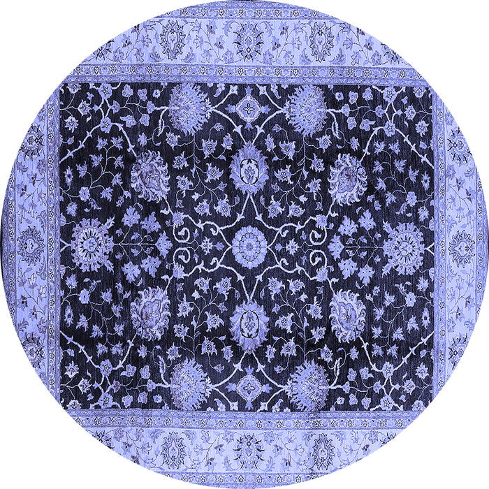 Round Machine Washable Oriental Blue Industrial Rug, wshurb657blu