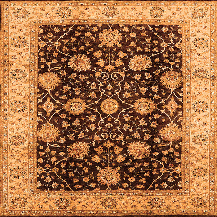 Square Machine Washable Oriental Orange Industrial Area Rugs, wshurb657org