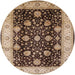 Round Mid-Century Modern Red Brown Oriental Rug, urb657