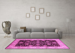 Machine Washable Oriental Pink Industrial Rug in a Living Room, wshurb657pnk