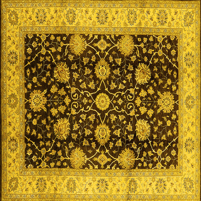 Square Machine Washable Oriental Yellow Industrial Rug, wshurb657yw