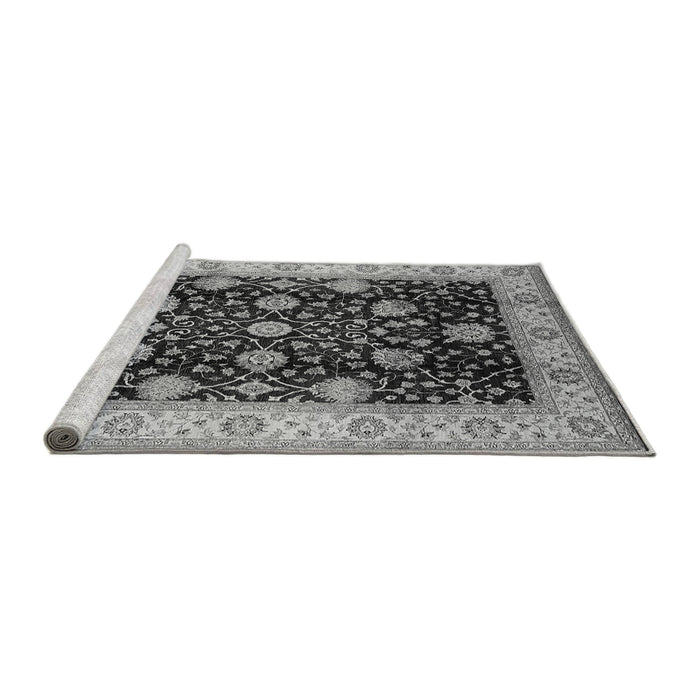 Sideview of Machine Washable Oriental Gray Industrial Rug, wshurb657gry