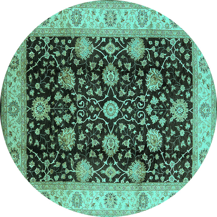 Round Machine Washable Oriental Turquoise Industrial Area Rugs, wshurb657turq
