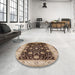 Round Mid-Century Modern Red Brown Oriental Rug in a Office, urb657