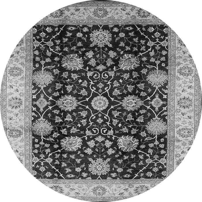 Round Machine Washable Oriental Gray Industrial Rug, wshurb657gry