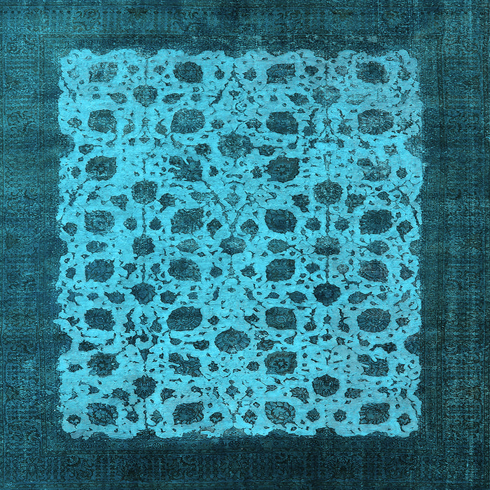 Square Machine Washable Oriental Light Blue Industrial Rug, wshurb658lblu