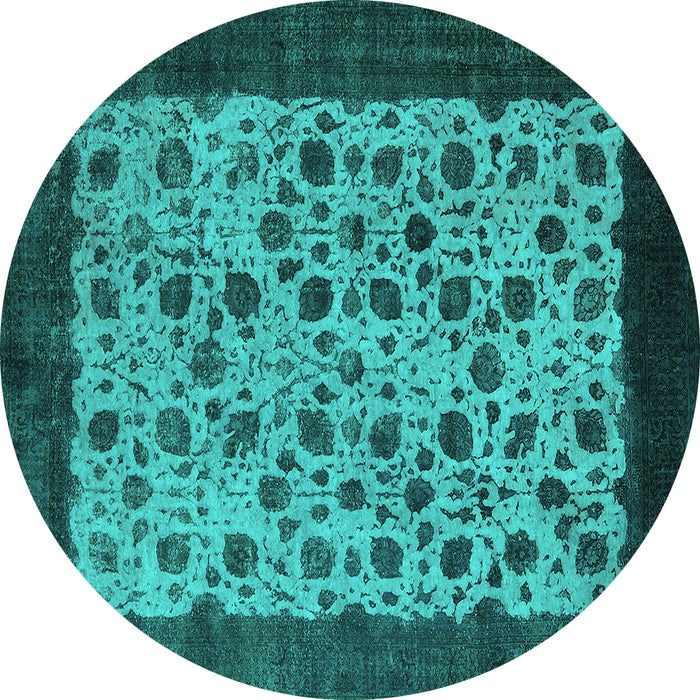 Round Machine Washable Oriental Turquoise Industrial Area Rugs, wshurb658turq
