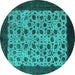 Round Machine Washable Oriental Turquoise Industrial Area Rugs, wshurb658turq
