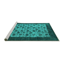 Sideview of Machine Washable Oriental Turquoise Industrial Area Rugs, wshurb658turq