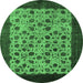 Round Machine Washable Oriental Emerald Green Industrial Area Rugs, wshurb658emgrn