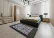 Mid-Century Modern Gunmetal Gray Oriental Rug in a Bedroom, urb658