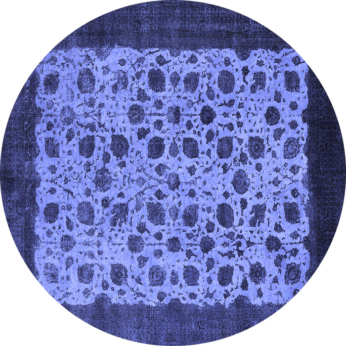 Round Machine Washable Oriental Blue Industrial Rug, wshurb658blu