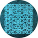 Round Machine Washable Oriental Light Blue Industrial Rug, wshurb658lblu