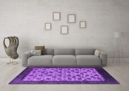 Machine Washable Oriental Purple Industrial Area Rugs in a Living Room, wshurb658pur