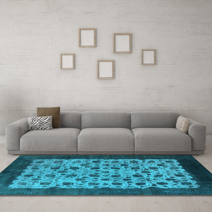 Machine Washable Oriental Light Blue Industrial Rug in a Living Room, wshurb658lblu