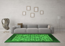 Machine Washable Oriental Green Industrial Area Rugs in a Living Room,, wshurb658grn