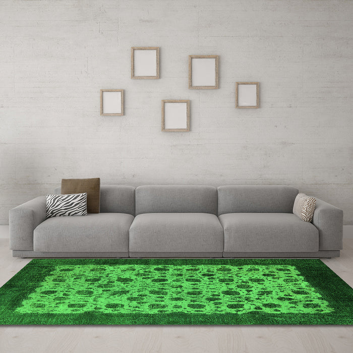 Machine Washable Oriental Green Industrial Area Rugs in a Living Room,, wshurb658grn