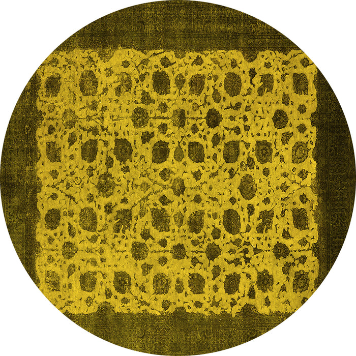 Round Machine Washable Oriental Yellow Industrial Rug, wshurb658yw