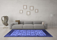 Machine Washable Oriental Blue Industrial Rug, wshurb658blu