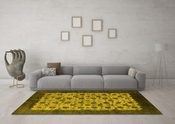 Machine Washable Oriental Yellow Industrial Rug in a Living Room, wshurb658yw