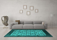 Machine Washable Oriental Turquoise Industrial Rug, wshurb658turq