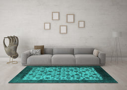 Machine Washable Oriental Turquoise Industrial Area Rugs in a Living Room,, wshurb658turq