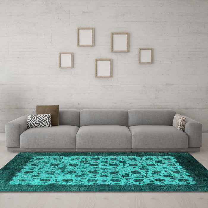 Machine Washable Oriental Turquoise Industrial Area Rugs in a Living Room,, wshurb658turq