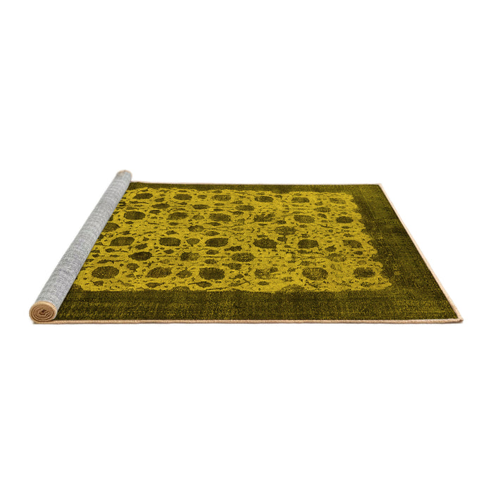 Sideview of Machine Washable Oriental Yellow Industrial Rug, wshurb658yw