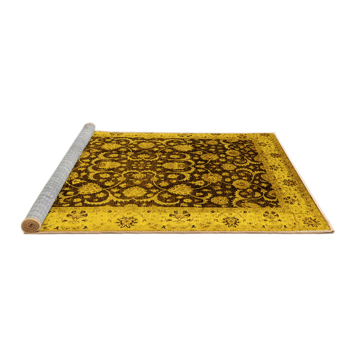 Sideview of Machine Washable Oriental Yellow Industrial Rug, wshurb659yw