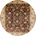 Round Mid-Century Modern Red Brown Oriental Rug, urb659