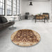 Round Mid-Century Modern Red Brown Oriental Rug in a Office, urb659