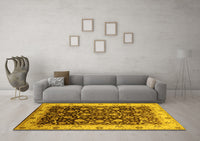 Machine Washable Oriental Yellow Industrial Rug, wshurb659yw