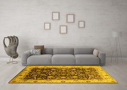 Machine Washable Oriental Yellow Industrial Rug in a Living Room, wshurb659yw