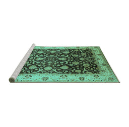 Sideview of Machine Washable Oriental Turquoise Industrial Area Rugs, wshurb659turq