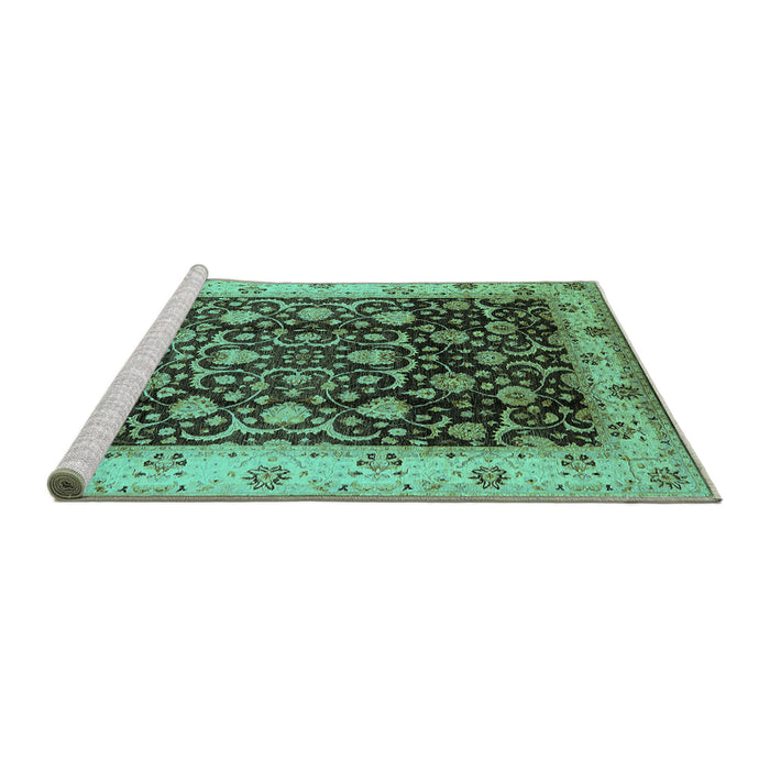 Sideview of Machine Washable Oriental Turquoise Industrial Area Rugs, wshurb659turq