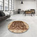 Round Machine Washable Industrial Modern Red Brown Rug in a Office, wshurb659