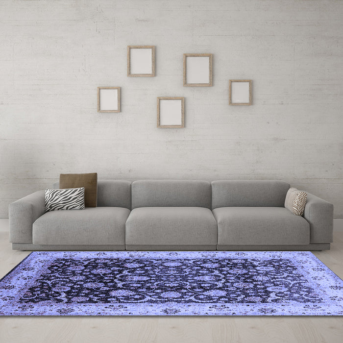 Machine Washable Oriental Blue Industrial Rug in a Living Room, wshurb659blu