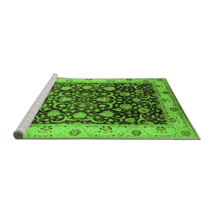 Sideview of Machine Washable Oriental Green Industrial Area Rugs, wshurb659grn