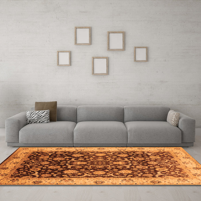 Machine Washable Oriental Orange Industrial Area Rugs in a Living Room, wshurb659org