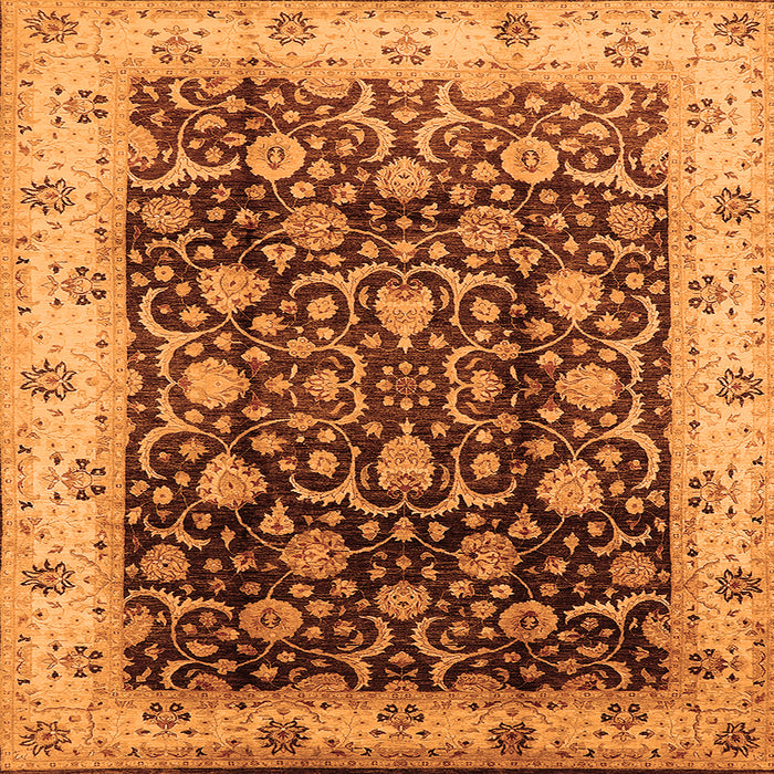 Square Machine Washable Oriental Orange Industrial Area Rugs, wshurb659org