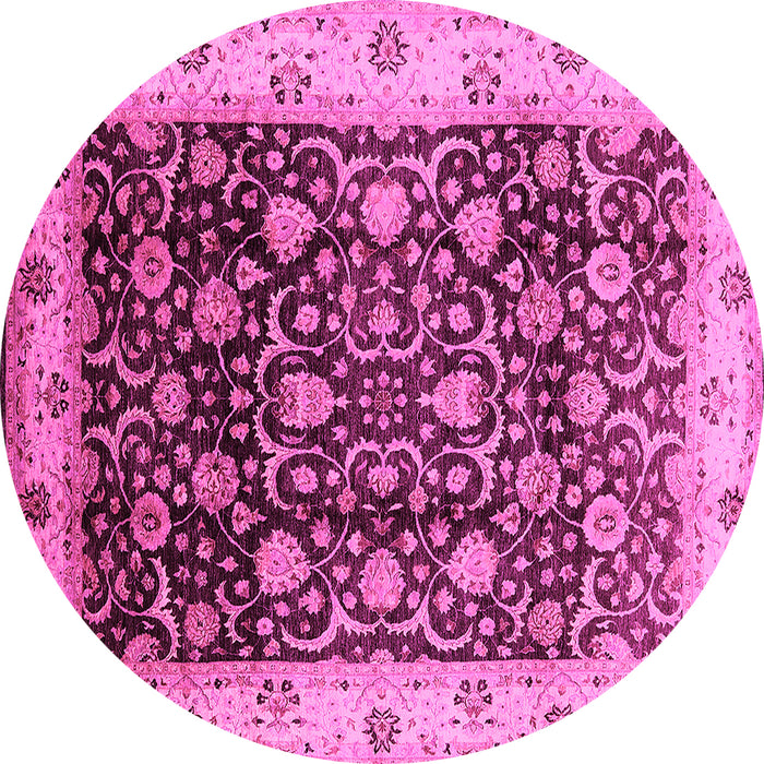 Round Machine Washable Oriental Pink Industrial Rug, wshurb659pnk