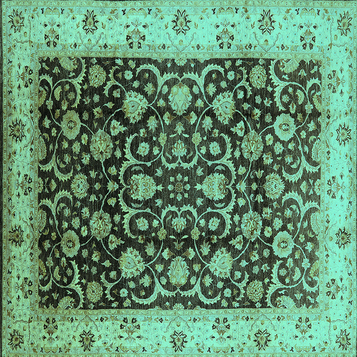 Square Machine Washable Oriental Turquoise Industrial Area Rugs, wshurb659turq